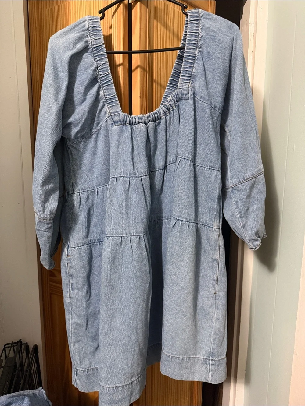 Free People 100% Cotton Blue Lou Jean Babydoll Dress Pockets Balloon Sleeve Sm